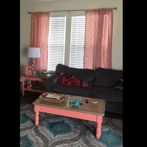 Coral & Cream Canvas Curtain Panels (4)